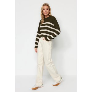 Trendyol Khaki Crop Striped Knitwear Sweater