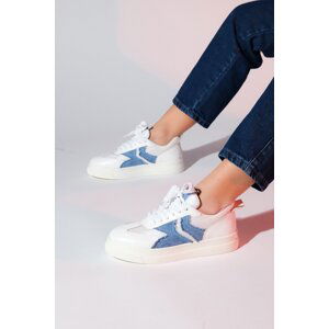 LuviShoes SANDE White Denim Detail Women's Sports Sneakers