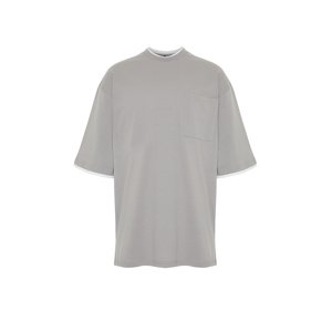 Trendyol Gray Oversize Pocket Piece Detailed 100% Cotton T-Shirt