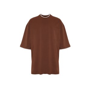 Trendyol Brown Oversize Pocket Piece Detailed 100% Cotton T-Shirt