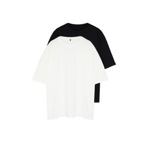 Trendyol Plus Size Black-Ecru Oversize 2-Pack Basic 100% Cotton Comfortable T-Shirt