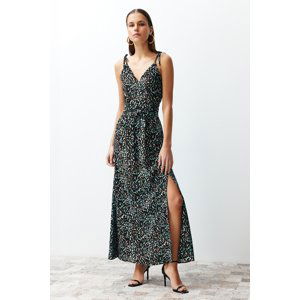 Trendyol Blue Leopard Print A-line Slit Detailed Maxi Woven Dress