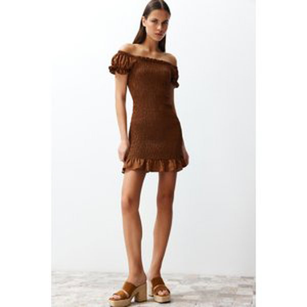 Trendyol Black Fitted Mini Gimped Woven Dress