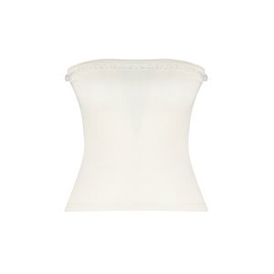 Trendyol Stone Ribbed Strapless Collar Woven Garnish Fitted Cotton Crop Knitted Blouse