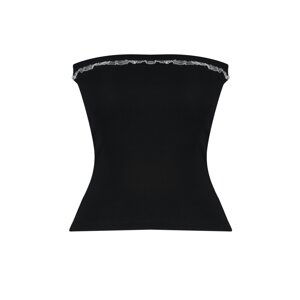 Trendyol Black Ribbed Strapless Collar Woven Garnished Fitted Cotton Flexible Crop Knitted Blouse