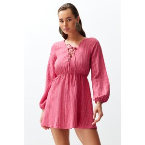 Trendyol Pink Mini Woven Tie Linen Blended Beach Dress