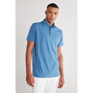 AC&Co / Altınyıldız Classics Men's Blue Slim Fit Slim Fit Polo Neck Short Sleeve T-Shirt