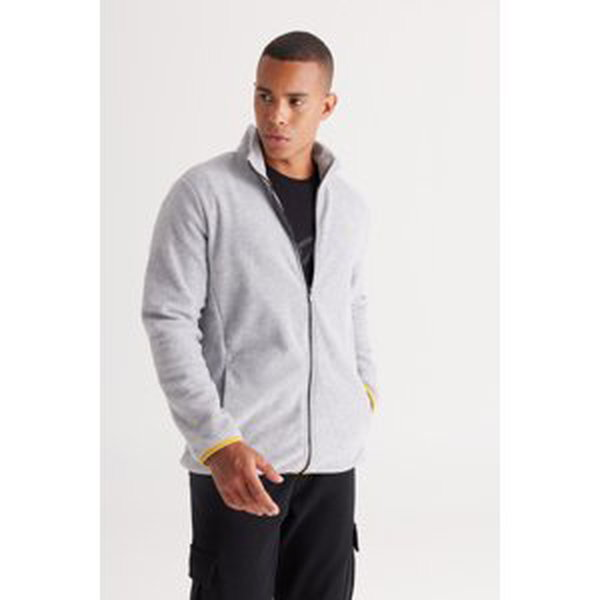 AC&Co / Altınyıldız Classics Men's Gray Melange Standard Fit Normal Cut Cold Proof High Neck Fleece Sweatshirt Jacket