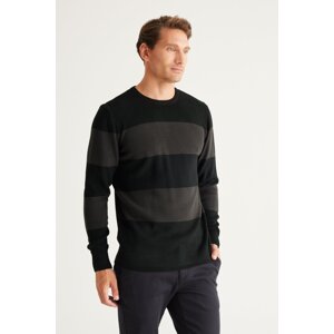 AC&Co / Altınyıldız Classics Men's Black-Anthracite Standard Fit Normal Cut Crew Neck Knitwear Sweater