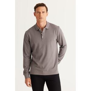 ALTINYILDIZ CLASSICS Men's Gray 100% Cotton Slim Fit Slim Fit Polo Neck Sweatshirt