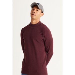 AC&Co / Altınyıldız Classics Men's Burgundy Standard Fit Half Turtleneck Cotton Patterned Knitwear Sweater
