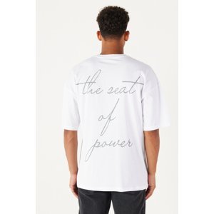 AC&Co / Altınyıldız Classics Men's White Oversize Loose Cut Crew Neck 100% Cotton Printed Short Sleeve T-Shirt