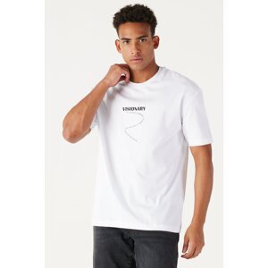 AC&Co / Altınyıldız Classics Men's White Long Fit Slim Fit Crew Neck 100% Cotton Printed T-Shirt
