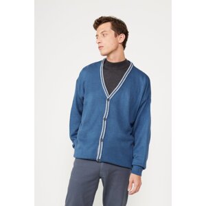 AC&Co / Altınyıldız Classics Men's INDIGO-GRAY MELANJ Standard Fit Regular Fit V Neck Knitwear Cardigan