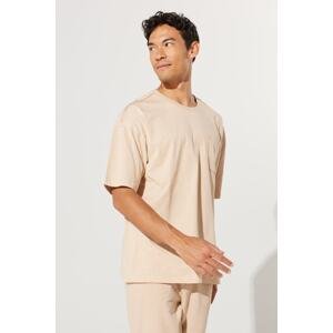 ALTINYILDIZ CLASSICS Men's Milk Brown Oversize Fit Wide Cut Crew Neck 100% Cotton T-Shirt