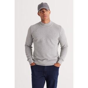 AC&Co / Altınyıldız Classics Men's Gray Melange Standard Fit Half Turtleneck Cotton Patterned Knitwear Sweater