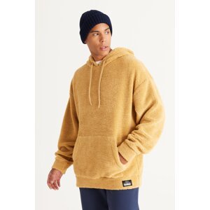 AC&Co / Altınyıldız Classics Men's Mustard Oversize Wide-Fit Hooded Sherpa Sweatshirt Fleece