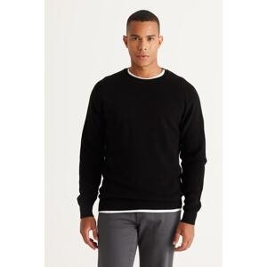 AC&Co / Altınyıldız Classics Men's Black Standard Fit Regular Cut Crew Neck Patterned Knitwear Sweater