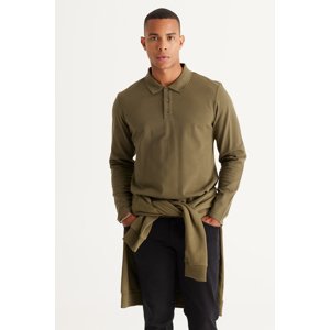 AC&Co / Altınyıldız Classics Men's Khaki Standard Fit Normal Cut 3 Thread Fleece 100% Cotton Polo Neck Sweatshirt