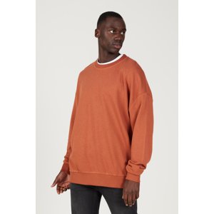 AC&Co / Altınyıldız Classics Men's Light Brown Oversize Wide Cut 3 Thread Crew Neck Cotton Sweatshirt