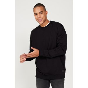 AC&Co / Altınyıldız Classics Men's Black Oversize Wide Cut 3 Thread Crew Neck Cotton Sweatshirt