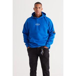 AC&Co / Altınyıldız Classics Men's Blue Oversize Fit Loose-Fit Hooded Fleece 3-Thread Cotton Sweatshirt