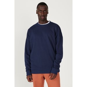 AC&Co / Altınyıldız Classics Men's Navy Blue Oversize Wide Cut 3 Thread Crew Neck Cotton Sweatshirt