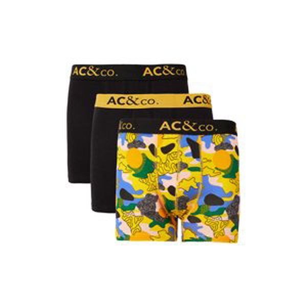 AC&Co / Altınyıldız Classics Men's Black-Yellow 3-Pack Patterned Boxer