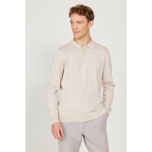ALTINYILDIZ CLASSICS Men's Beige Melange Standard Fit Regular Fit Polo Neck Knitwear Sweater