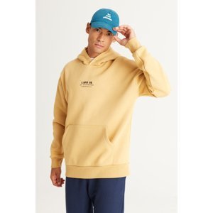 AC&Co / Altınyıldız Classics Men's Mustard Oversize Fit Loose Fit Hooded Fleece 3-Thread Cotton Sweatshirt