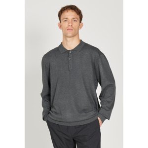 ALTINYILDIZ CLASSICS Men's Anthracite-Melange Standard Fit Regular Cut Polo Neck Knitwear Sweater.