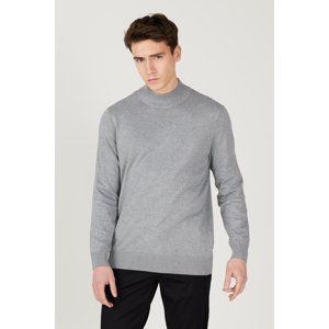 ALTINYILDIZ CLASSICS Men's Gray Melange Standard Fit Normal Cut Half Turtleneck Knitwear Sweater.