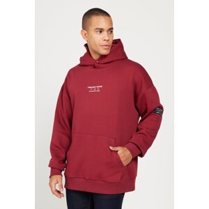 AC&Co / Altınyıldız Classics Men's Burgundy Oversize Fit Wide-Fit Hooded Fleece 3-Thread Cotton Sweatshirt