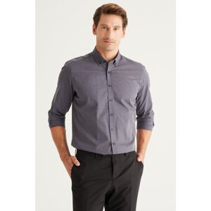 ALTINYILDIZ CLASSICS Men's Anthracite Slim Fit Slim Fit Button Collar Patterned Shirt