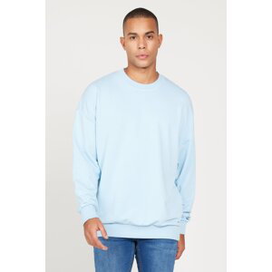 AC&Co / Altınyıldız Classics Men's Light Blue Oversize Wide Fit 3 Thread Crew Neck Cotton Sweatshirt