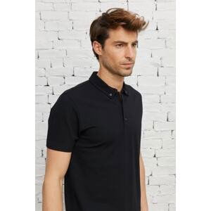 ALTINYILDIZ CLASSICS Men's Black Slim Fit Narrow Cut Polo Neck Cotton T-Shirt