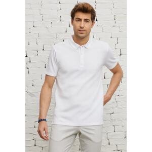 ALTINYILDIZ CLASSICS Men's White Slim Fit Narrow Cut Polo Neck Cotton T-Shirt