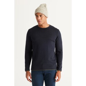 AC&Co / Altınyıldız Classics Men's Navy Blue-Khaki Standard Fit Regular Fit Crew Neck Cotton Knitwear Sweater