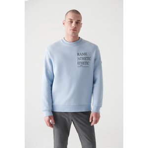 Avva Men's Light Blue Crew Neck Printed 3 Thread Fleece Regular Fit Sweatshirt