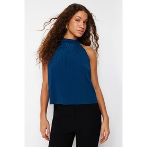 Trendyol Indigo Pleat Barter Neck Regular/Regular Fit Knitted Blouse