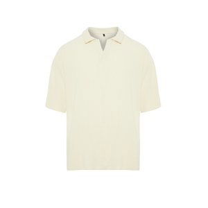 Trendyol Limited Edition Ecru Oversize/Wide Fit Anti-Wrinkle Ottoman Polo Neck T-Shirt