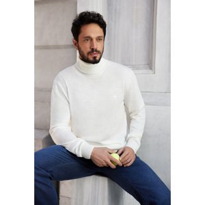Avva Men's White Knitwear Sweater Full Turtleneck Anti-Pilling Standard Fit Regular Fit