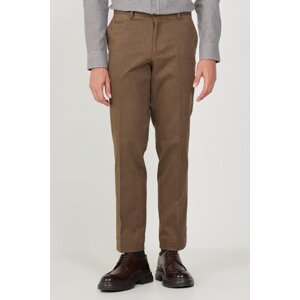 ALTINYILDIZ CLASSICS Men's Light Brown Comfort Fit Relaxed Cut Side Pocket Cotton Diagonal Patterned Trousers