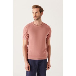 Avva Men's Pale Pink Textured Slim Fit Slim Fit Knitwear T-shirt