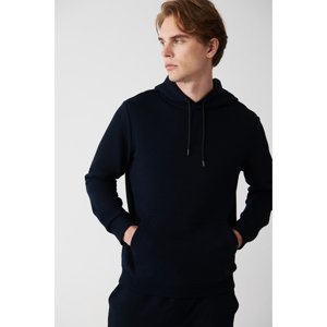 Avva Navy Blue Unisex Sweatshirt Hooded Inner Collar Fleece 3 Thread Cotton Regular Fit