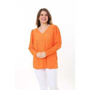 Şans Women's Plus Size Orange Hole Hole Fabric Shoulder Gathered Detail V-Neck Blouse