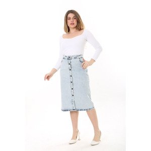 Şans Women's Plus Size Blue Front Buttoned Denim Skirt