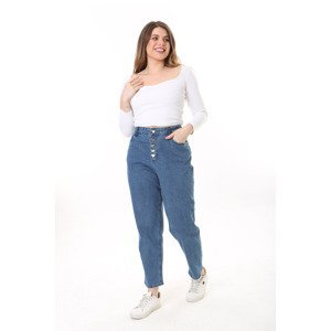 Şans Women's Plus Size Blue Metal Heart Button 5 Pocket Lycra Jeans