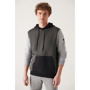 Avva Men's Anthracite-gray Hooded Collar 3 Strand Fleece Block Color Standartfit Regular Fit Sweatshirt