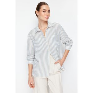 Trendyol Blue Striped Oversize Linen Look Woven Shirt